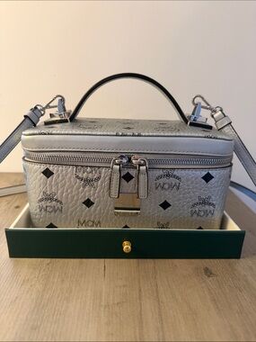 MCM Rockstar Silver Vanity Handbag with OG Strap and COA